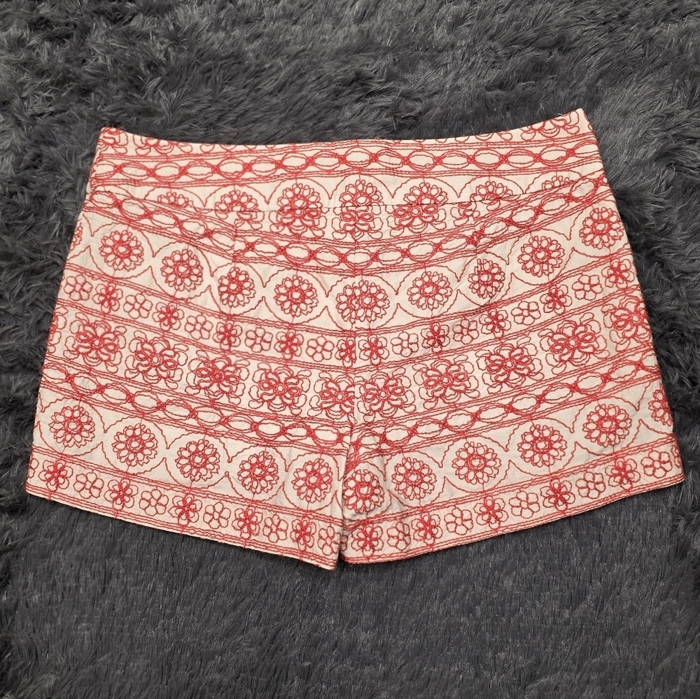 Loft- Women's Orange & Cream Embroidered Pattern Shorts